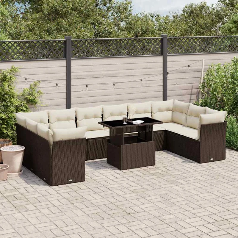 Loungegrupp för trädgården 11 delar brun konstrotting
