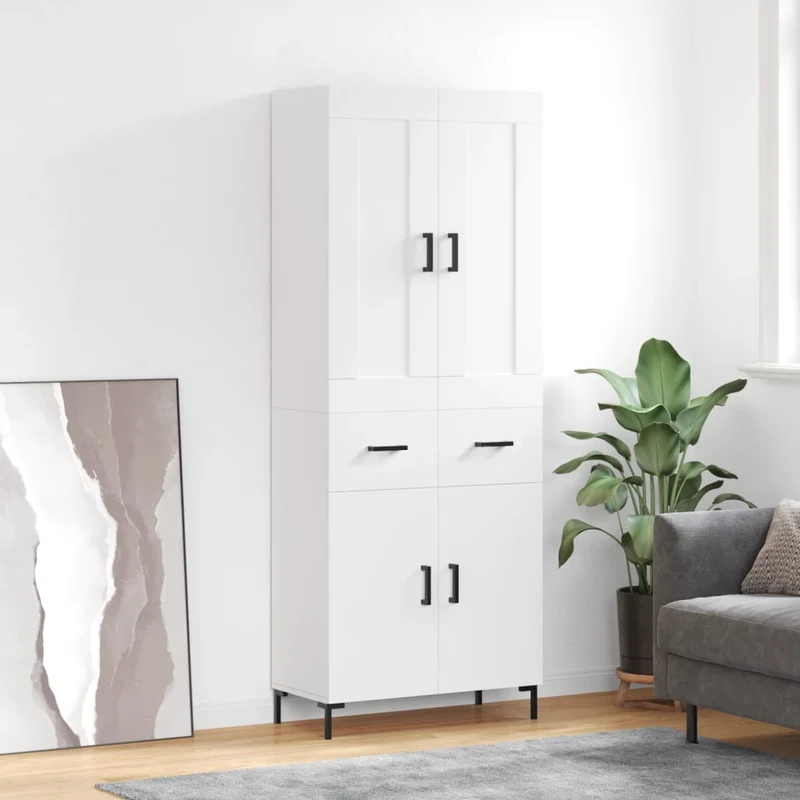 Högskåp vit 69,5x34x180 cm konstruerat trä