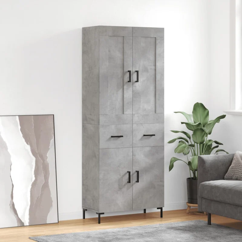 Högskåp betonggrå 69,5x34x180 cm konstruerat trä