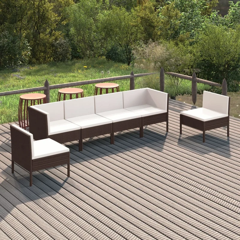 Loungegrupp för trädgården med dynor 6 delar konstrotting brun