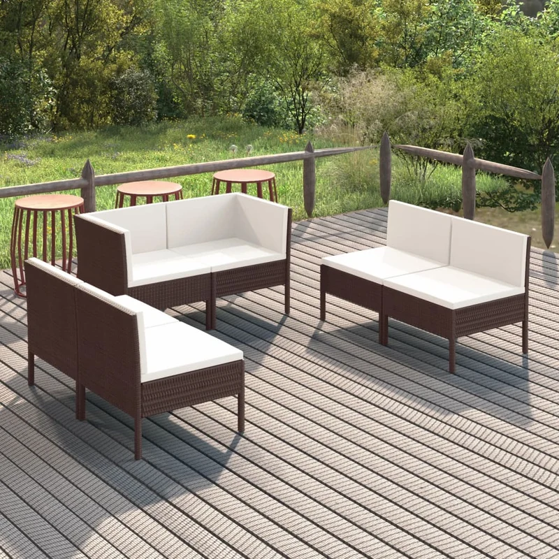 Loungegrupp för trädgården med dynor 6 delar konstrotting brun