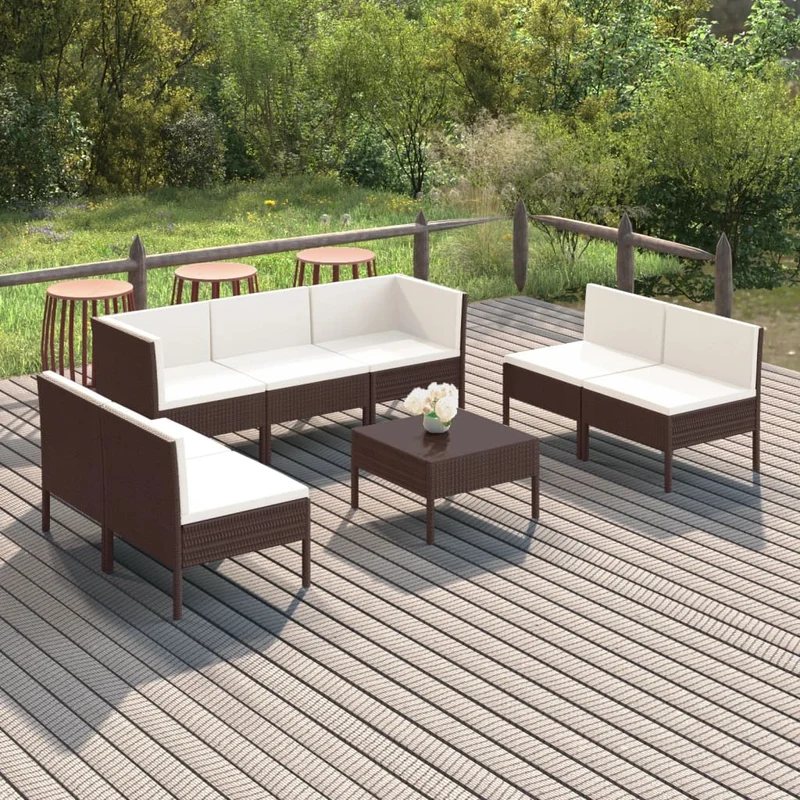 Loungegrupp med dynor 8 delar konstrotting brun