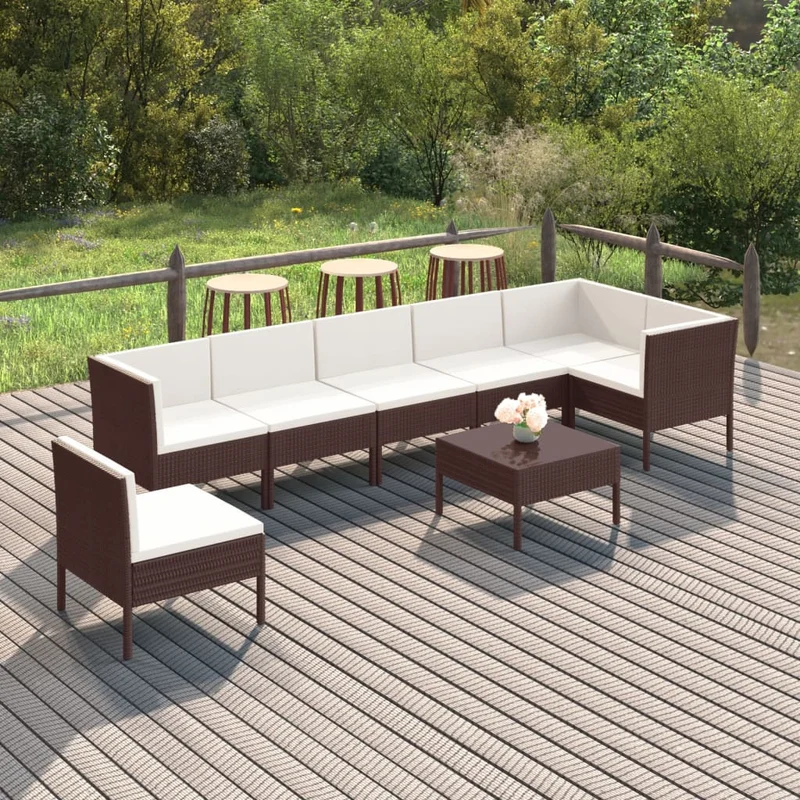 Loungegrupp med dynor 8 delar konstrotting brun