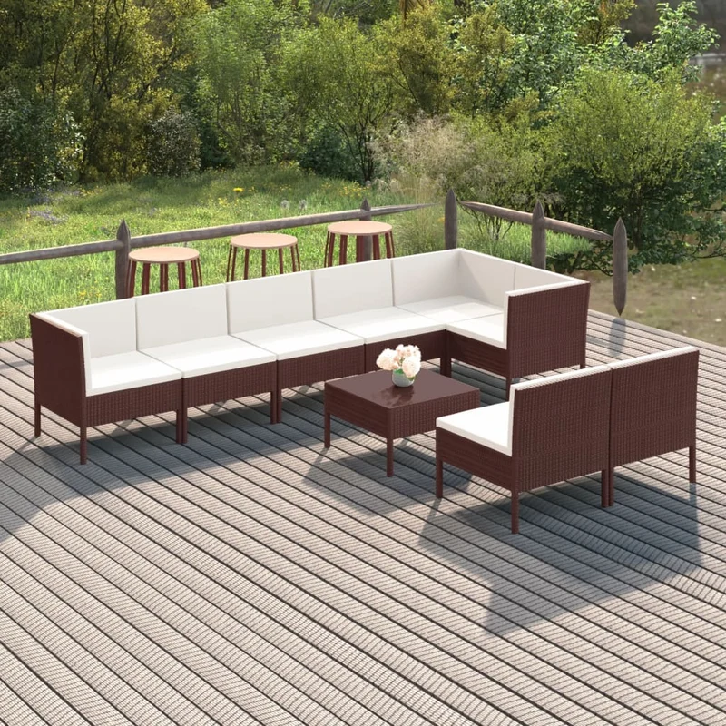 Loungegrupp för trädgården med dynor 9 delar konstrotting brun