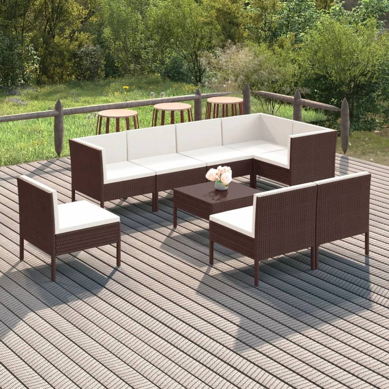 Loungegrupp för trädgården med dynor 9 delar konstrotting brun