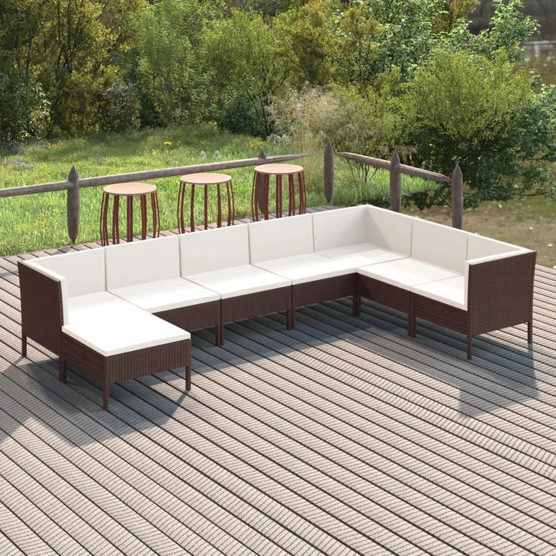 Loungegrupp med dynor 8 delar konstrotting brun