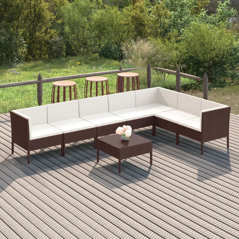 Loungegrupp med dynor 8 delar konstrotting brun
