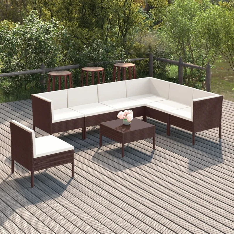 Loungegrupp med dynor 8 delar konstrotting brun