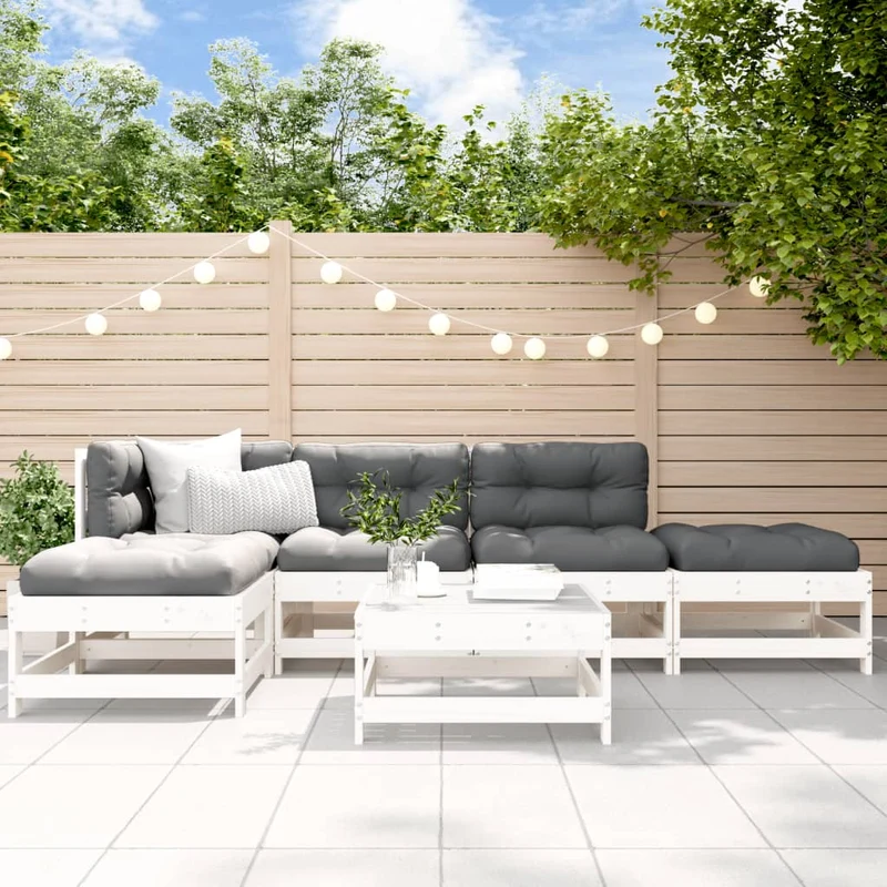 Loungegrupp för trädgården med dynor 6 delar vit massiv teak