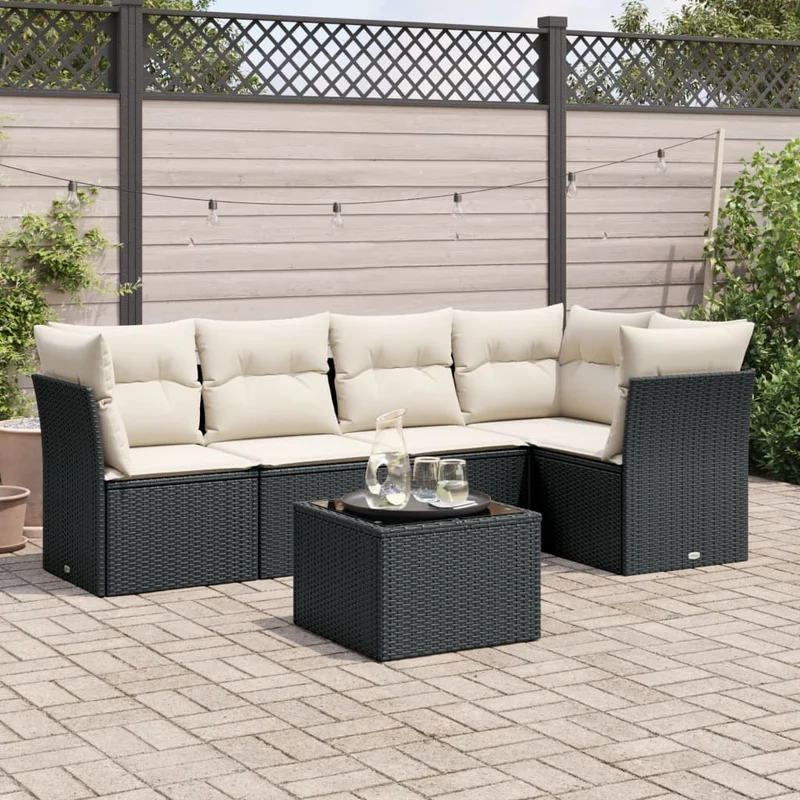 Loungegrupp med dynor 6 delar svart konstrotting