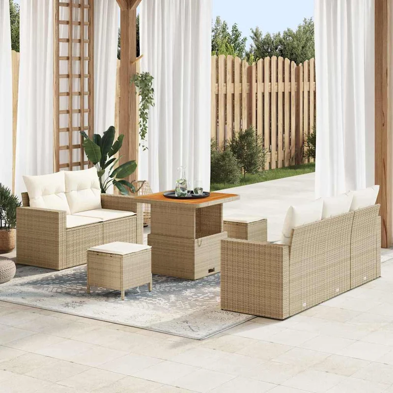 Trädgårdsoffset med kudde 8 st Beige konstrotting