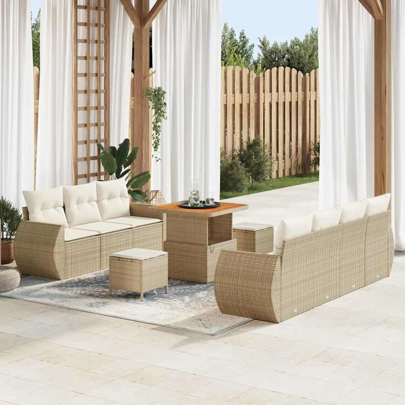 Trädgårdsoffset med kudde med lagring 10 st Beige konstrotting