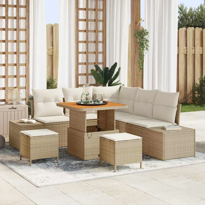 Trädgårdsoffset 8 st Beige Poly rattan