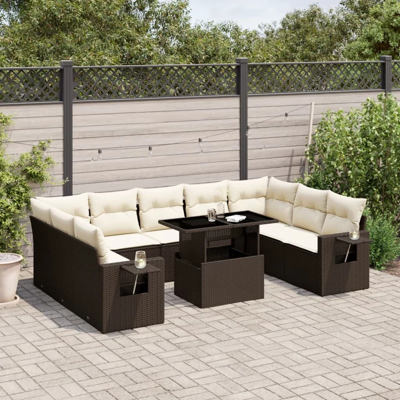 Loungegrupp 10 delar med brun dynor konstrotting