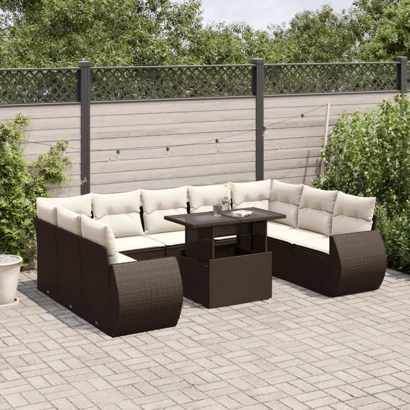 Loungegrupp 10 delar med brun dynor konstrotting