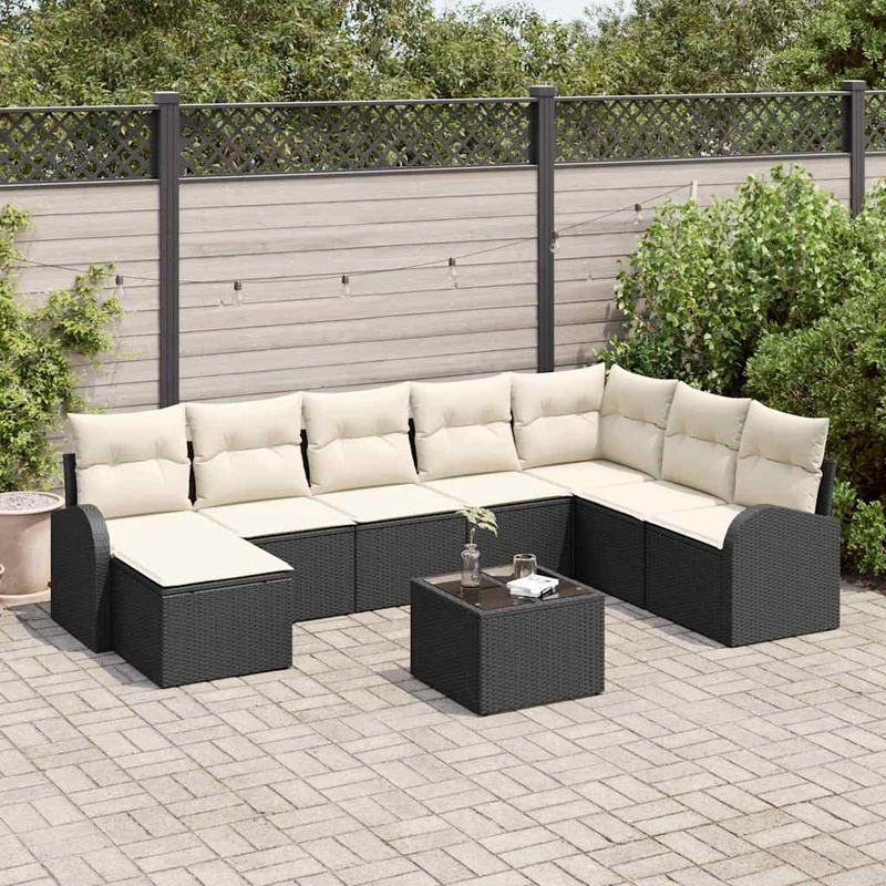 Trädgårdsoffset 9 st Svart [Syntetisk]: Poly Rattan