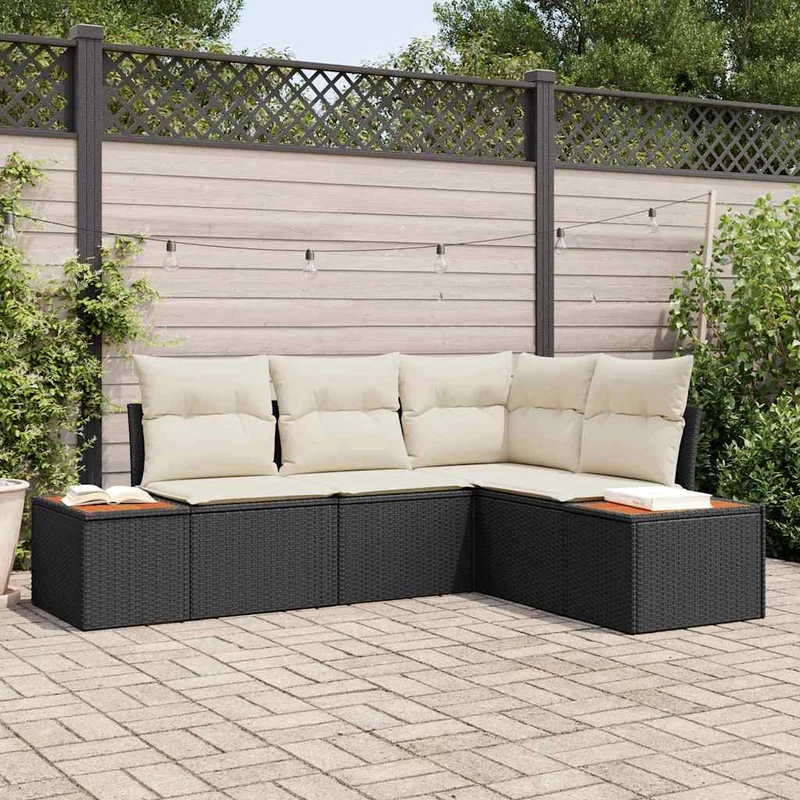 Trädgårdsoffset 5 st Svart Poly rattan