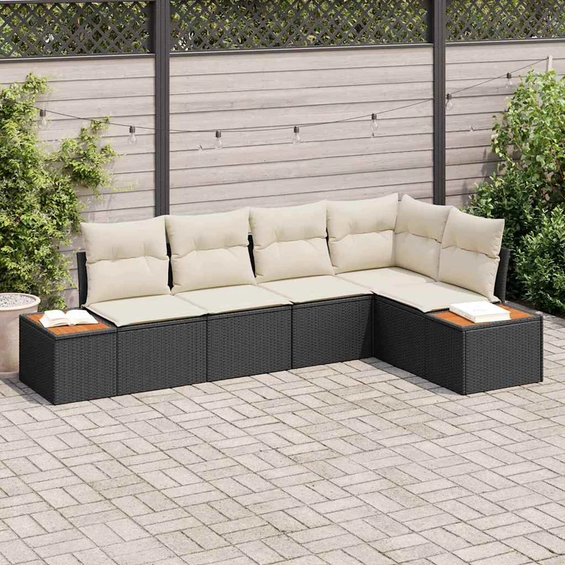 Trädgårdsoffset 5 st Svart Poly rattan
