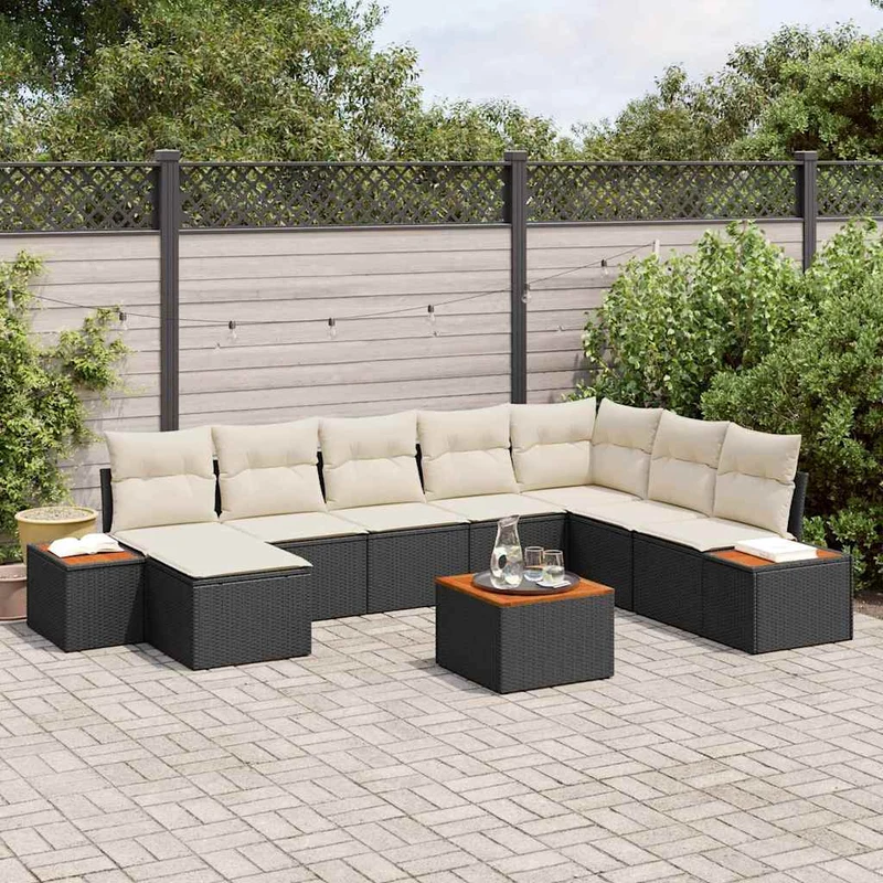 Trädgårdsoffset 9 st Svart Poly rattan