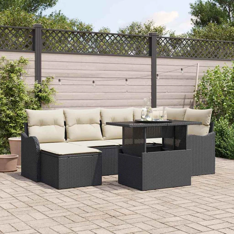 Trädgårdsoffset 7 st Svart Poly rattan