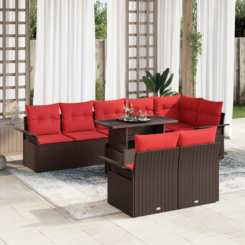Trädgårdsoffset 9 st Brun Poly rattan