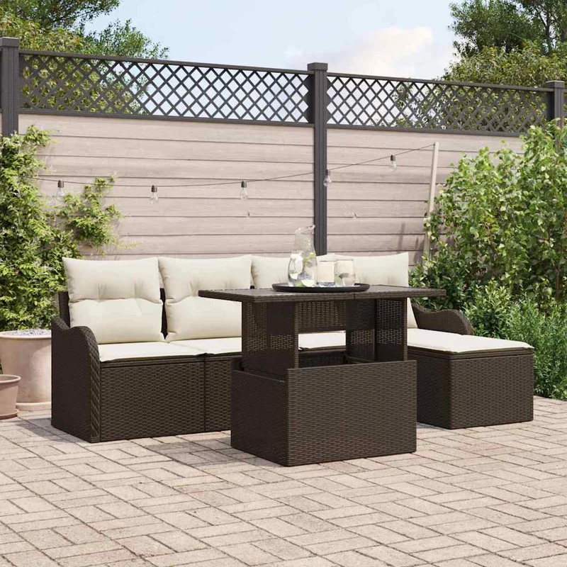 Utomhussoffgrupp 6 st Brun Poly rattan