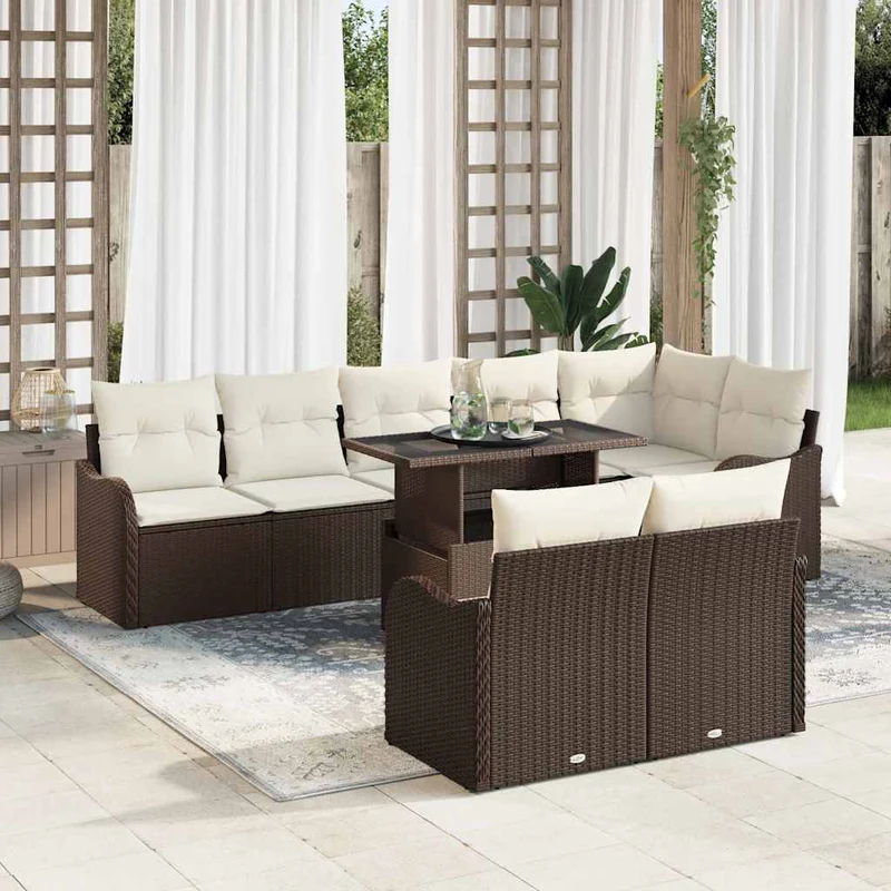 Lounge-set 9 st Brun Poly rattan