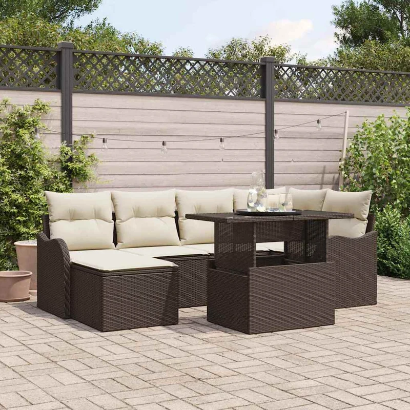 Trädgårdsoffset 7 st Brun Poly rattan