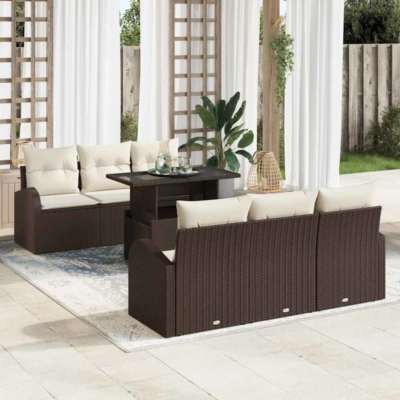 Trädgårdsoffset 7 st Brun Poly rattan