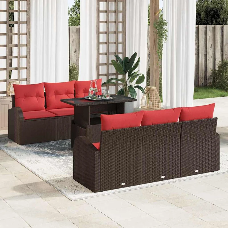 Trädgårdsoffset 7 st Brun Poly rattan