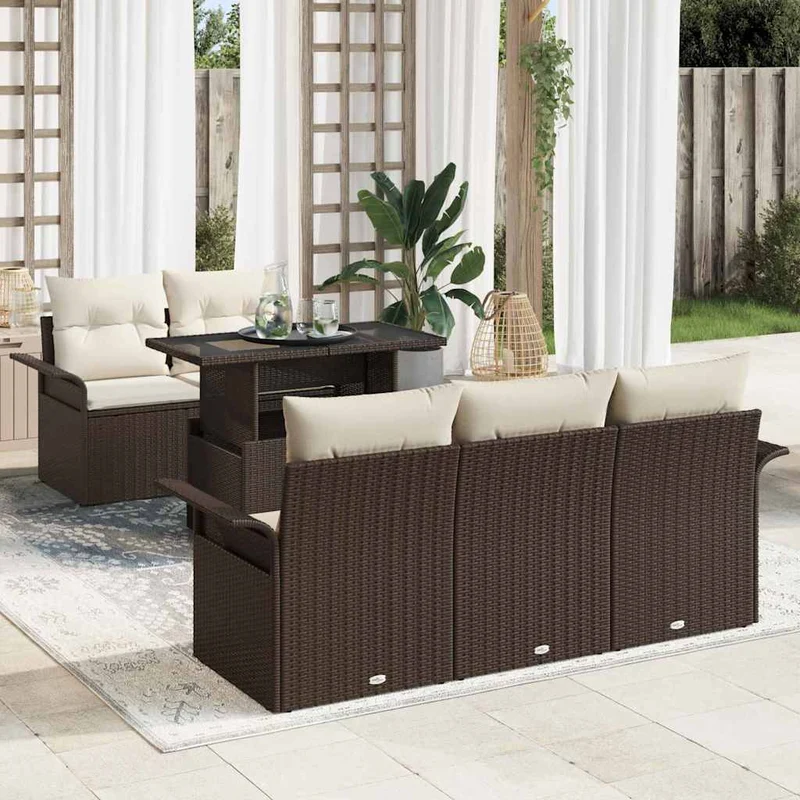 Trädgårdsoffset 6 st Brun [Syntetisk]: Poly Rattan