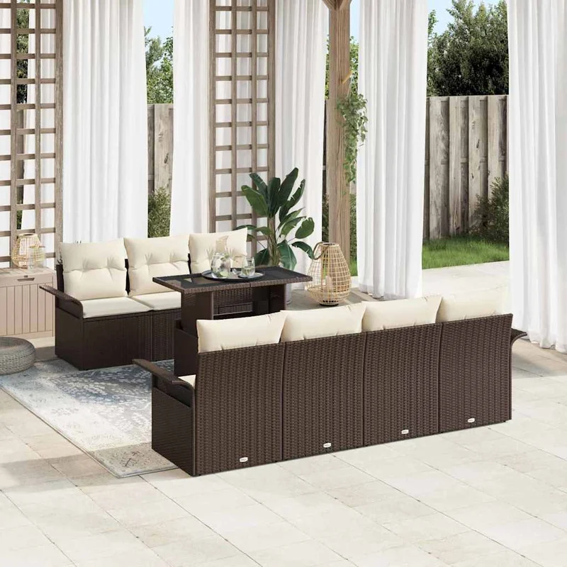Trädgårdsoffset 8 st Brun [Syntetisk]: Poly Rattan