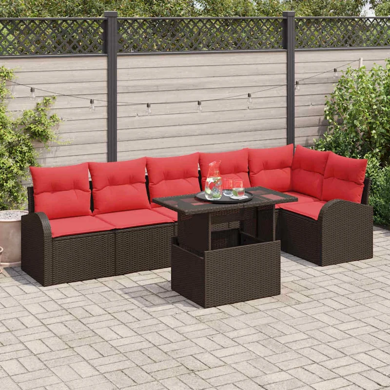 Trädgårdsoffset 7 st Brun Poly rattan