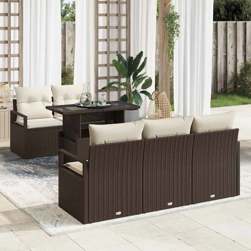 Trädgårdsoffset 6 st Brun Poly rattan