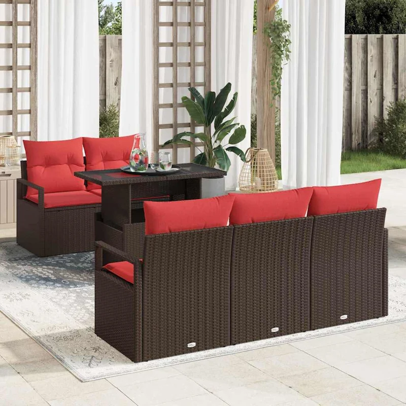 Trädgårdsoffset 6 st Brun Poly rattan