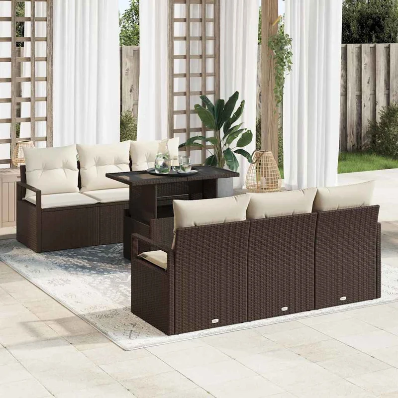 Trädgårdsoffset 7 st Brun Poly rattan
