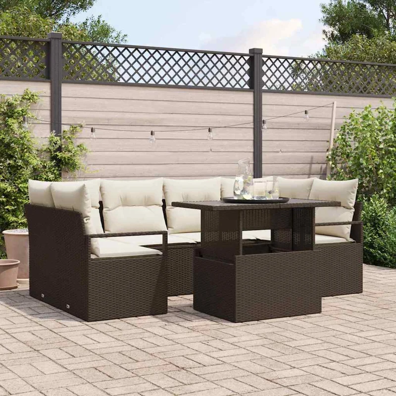 Trädgårdsoffset 7 st Brun Poly rattan