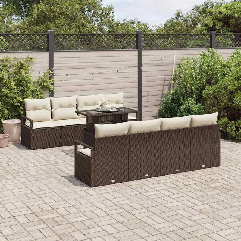 Trädgårdsoffset 9 st Brun Poly rattan