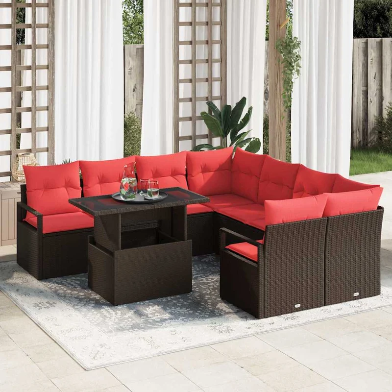 Trädgårdsoffset 9 st Brun Poly rattan