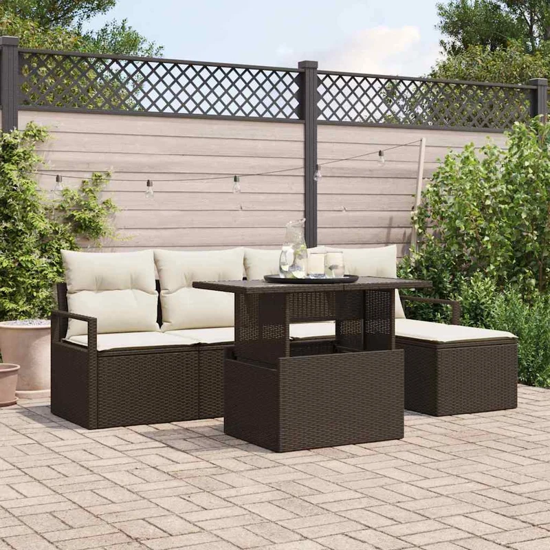 Trädgårdsoffset 6 st Brun Poly rattan