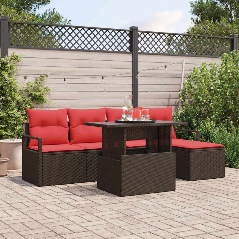 Trädgårdsoffset 6 st Brun Poly rattan