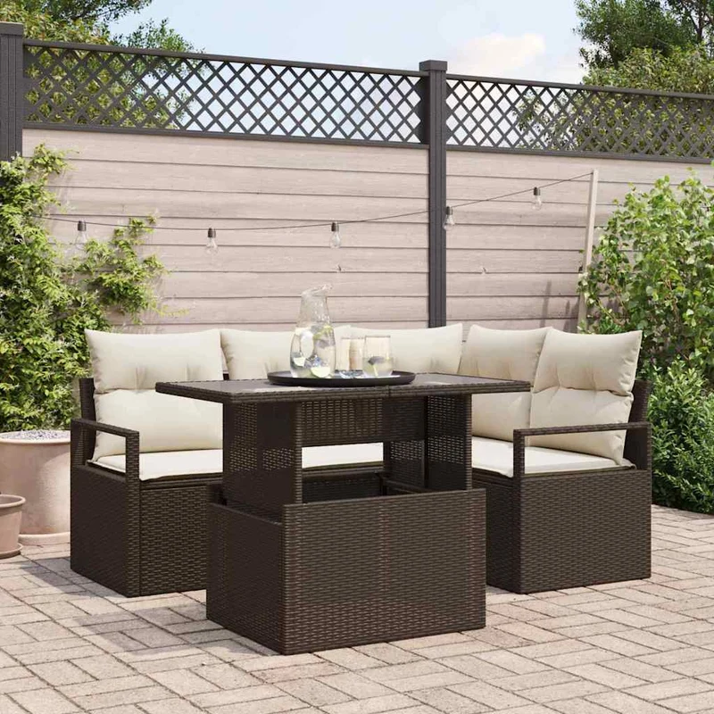 Trädgårdsoffset 5 st Brun Poly rattan