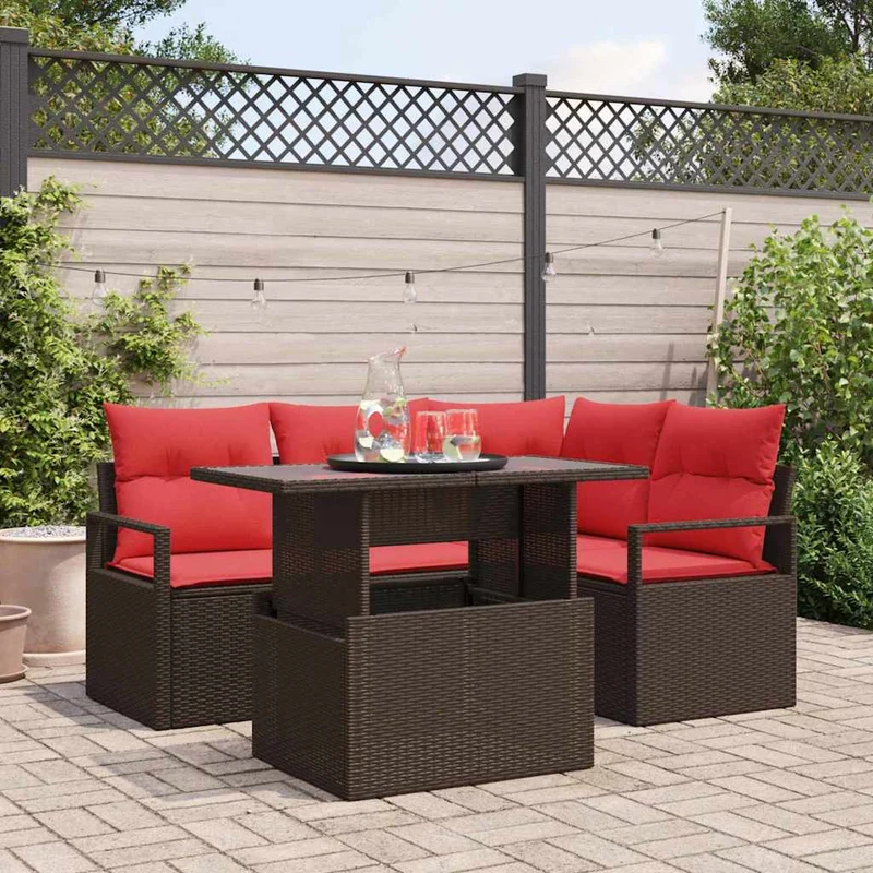 Trädgårdsoffset 5 st Brun Poly rattan