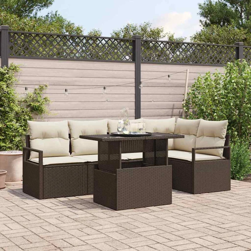 Trädgårdsoffset 6 st Brun Poly rattan