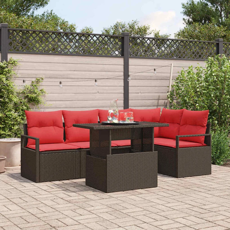 Trädgårdsoffset 6 st Brun Poly rattan