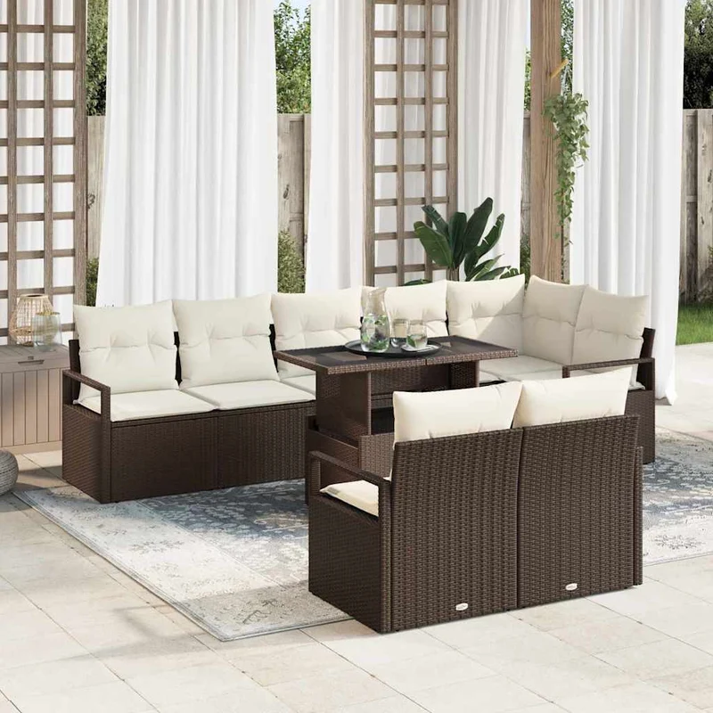 Trädgårdsoffset 9 st Brun Poly rattan