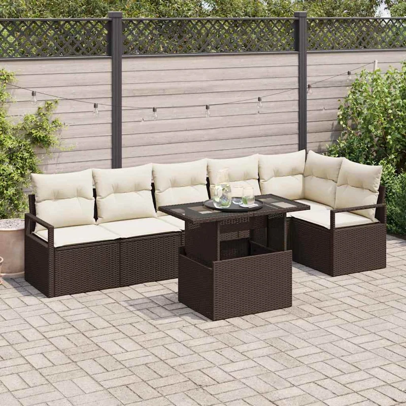 Trädgårdsoffset 7 st Brun Poly rattan