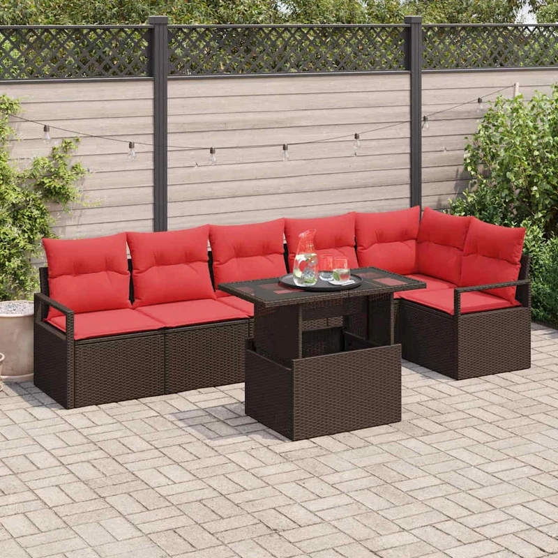 Trädgårdsoffset 7 st Brun Poly rattan