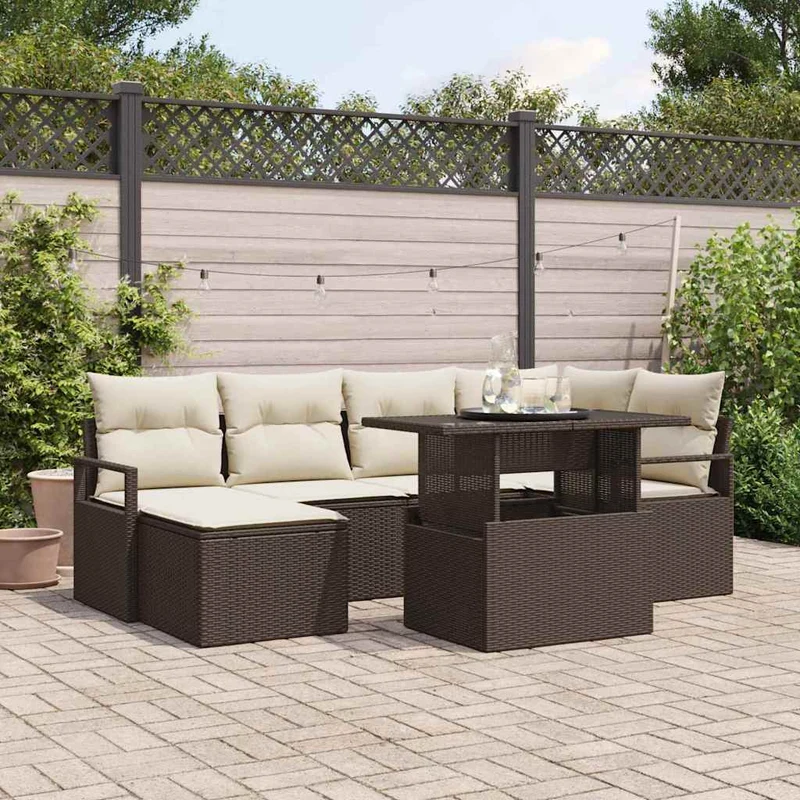 Trädgårdsoffset 7 st Brun Poly rattan