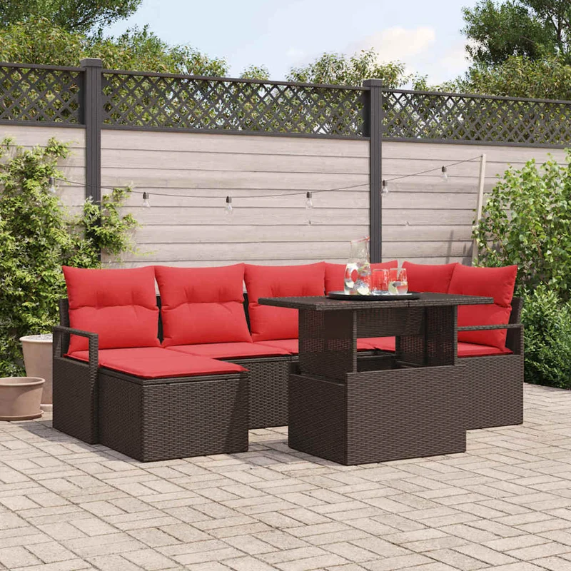 Trädgårdsoffset 7 st Brun Poly rattan
